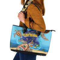Grand Cayman Map Sea Turtle Leather Tote Bag Ocean Vibes