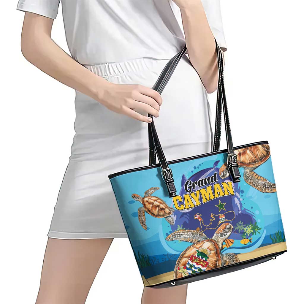 Grand Cayman Map Sea Turtle Leather Tote Bag Ocean Vibes