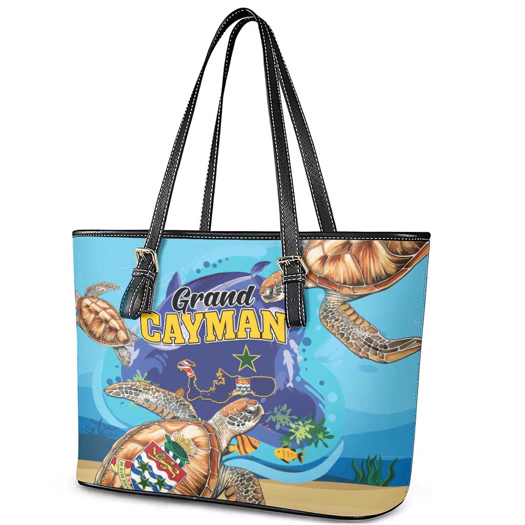 Grand Cayman Map Sea Turtle Leather Tote Bag Ocean Vibes