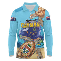 Grand Cayman Map Sea Turtle Long Sleeve Polo Shirt Ocean Vibes