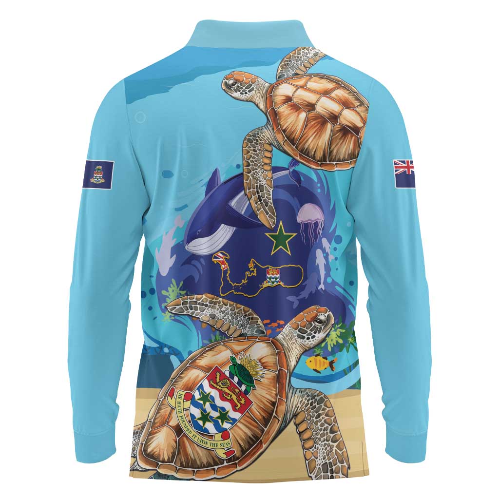 Grand Cayman Map Sea Turtle Long Sleeve Polo Shirt Ocean Vibes