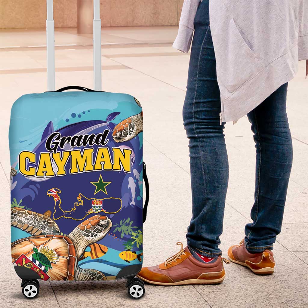Grand Cayman Map Sea Turtle Luggage Cover Ocean Vibes