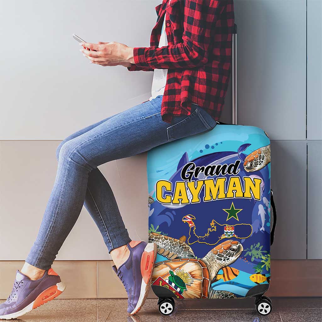 Grand Cayman Map Sea Turtle Luggage Cover Ocean Vibes