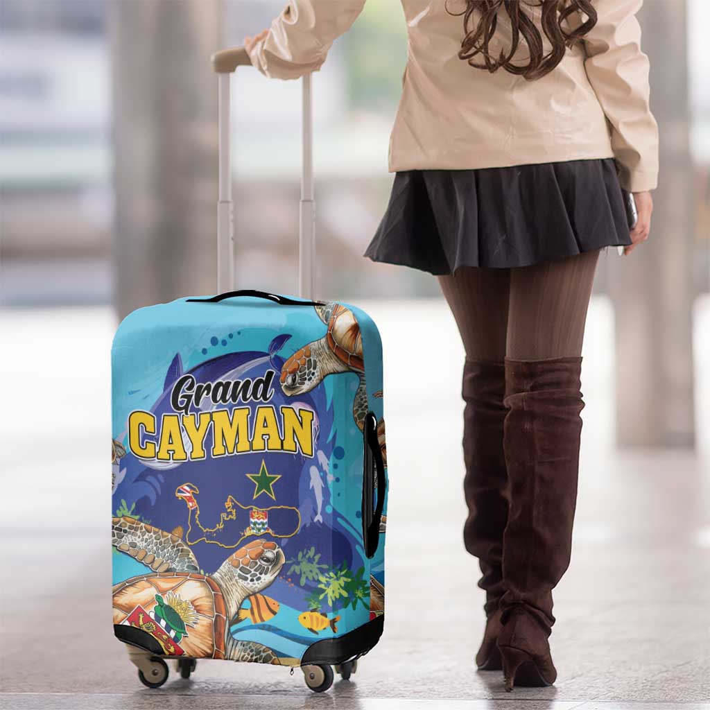 Grand Cayman Map Sea Turtle Luggage Cover Ocean Vibes