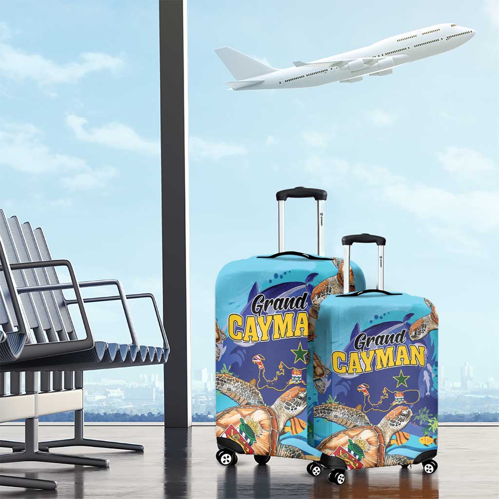 Grand Cayman Map Sea Turtle Luggage Cover Ocean Vibes