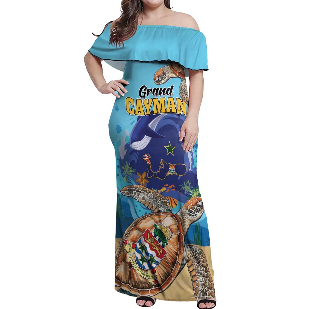 Grand Cayman Map Sea Turtle Off Shoulder Maxi Dress Ocean Vibes