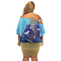 Grand Cayman Map Sea Turtle Off Shoulder Short Dress Ocean Vibes