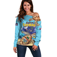 Grand Cayman Map Sea Turtle Off Shoulder Sweater Ocean Vibes
