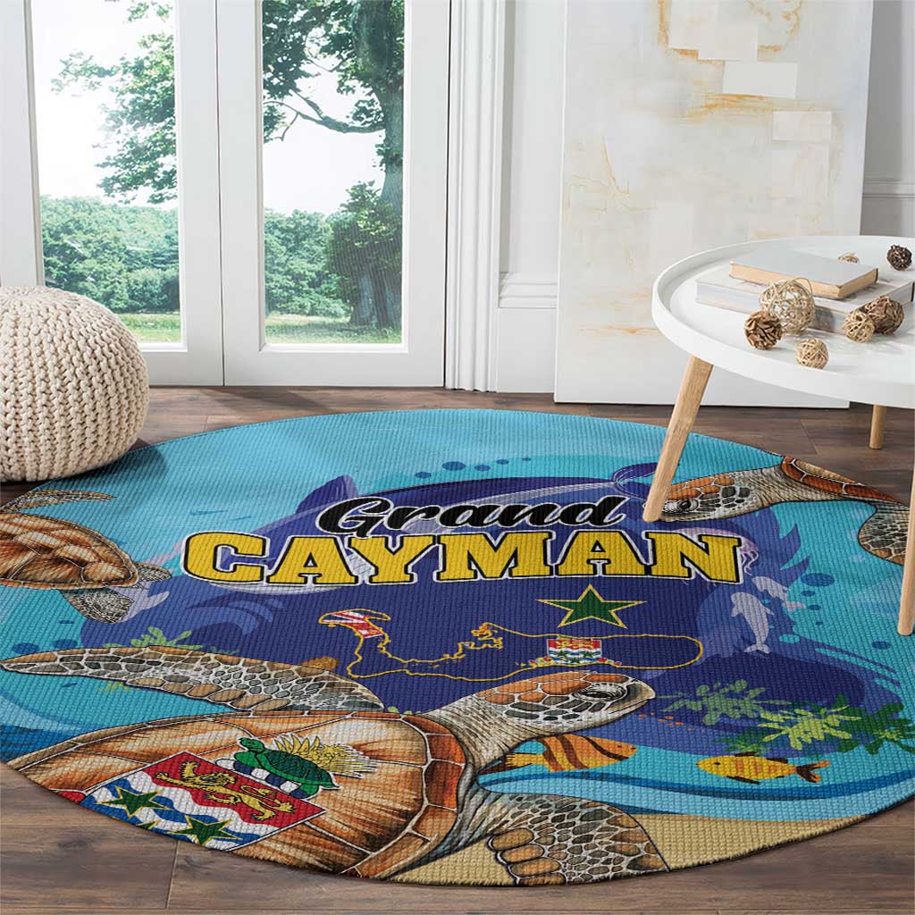 Grand Cayman Map Sea Turtle Round Carpet Ocean Vibes