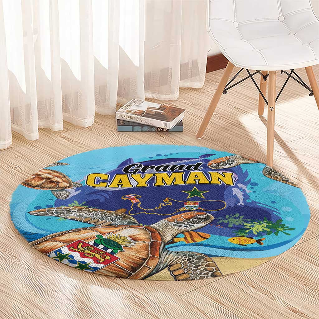 Grand Cayman Map Sea Turtle Round Carpet Ocean Vibes