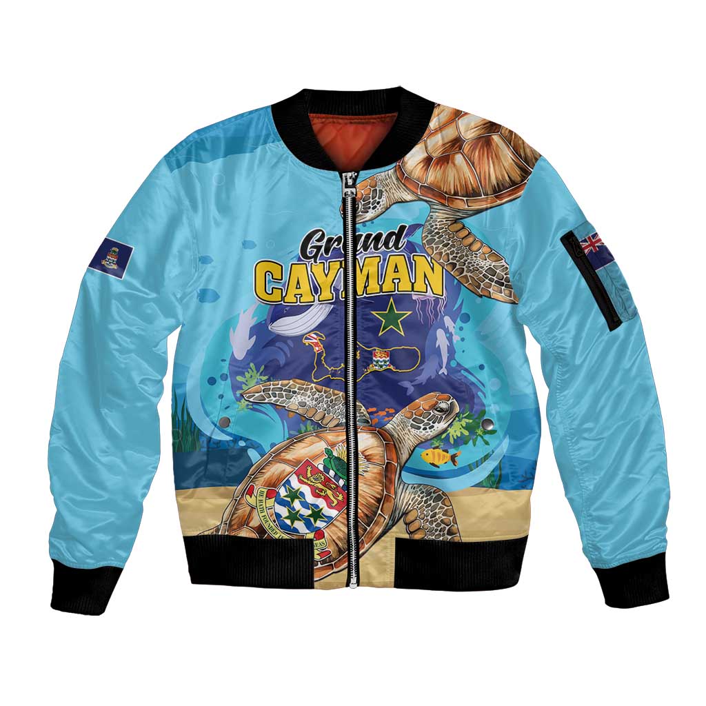Grand Cayman Map Sea Turtle Sleeve Zip Bomber Jacket Ocean Vibes