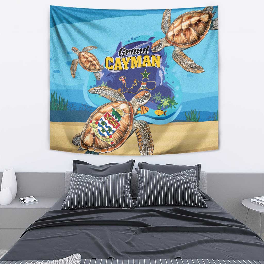 Grand Cayman Map Sea Turtle Tapestry Ocean Vibes