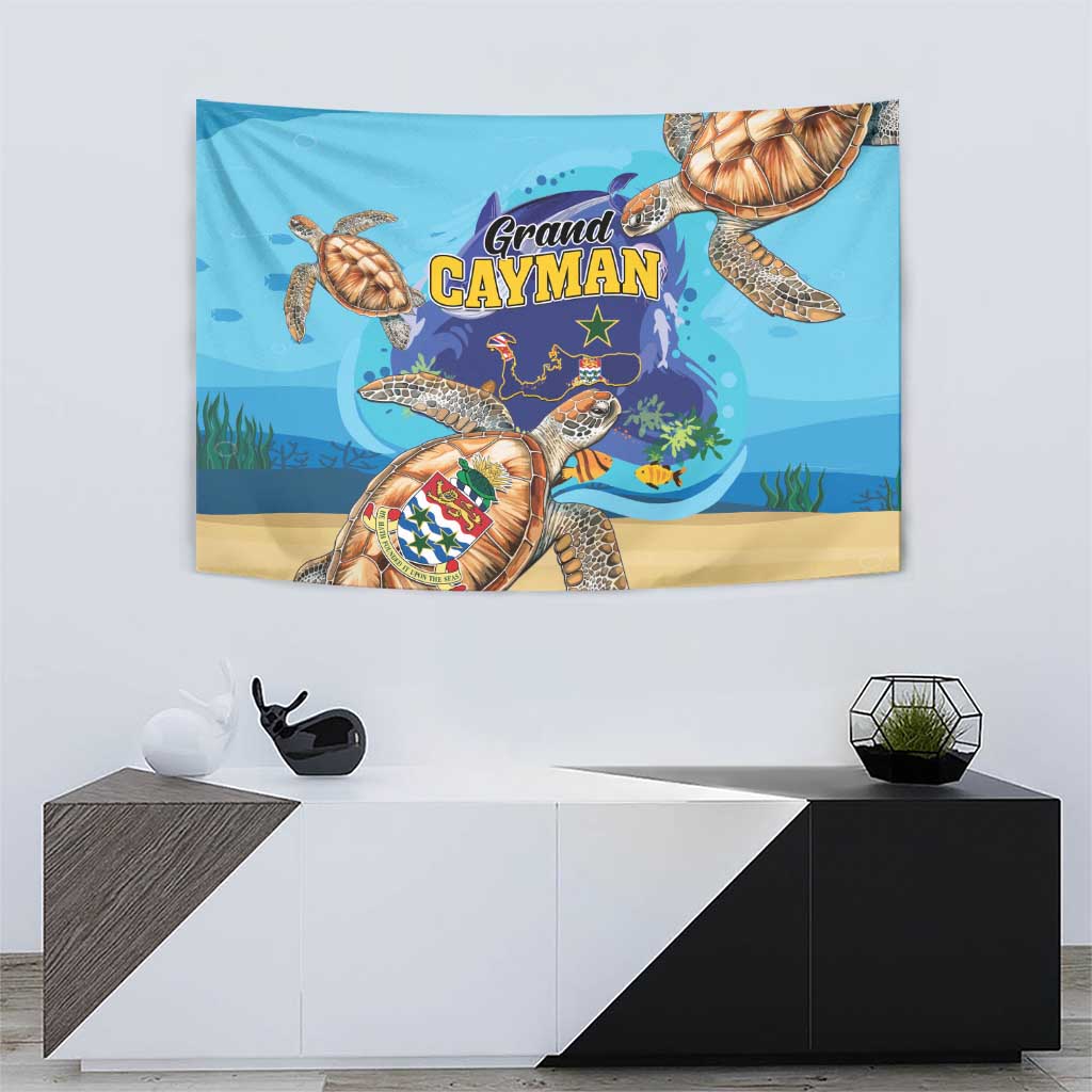 Grand Cayman Map Sea Turtle Tapestry Ocean Vibes