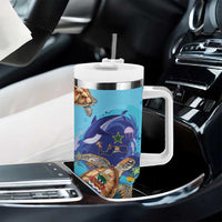 Grand Cayman Map Sea Turtle Tumbler With Handle Ocean Vibes