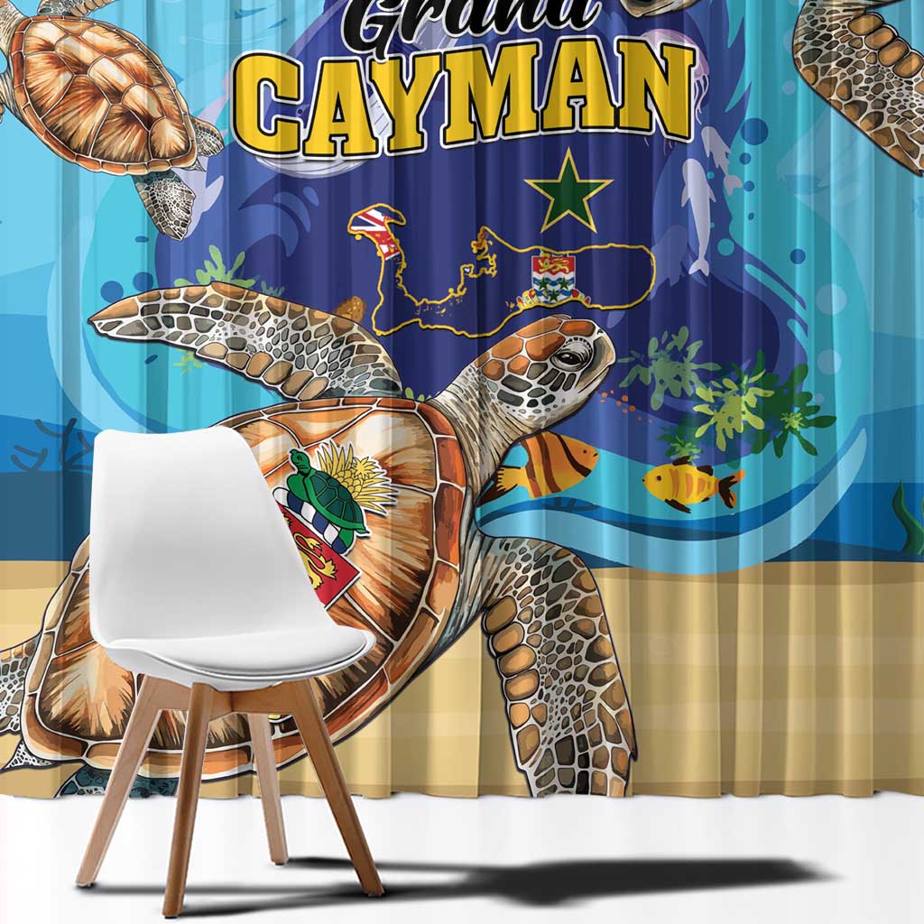 Grand Cayman Map Sea Turtle Window Curtain Ocean Vibes