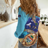 Grand Cayman Map Sea Turtle Women Casual Shirt Ocean Vibes