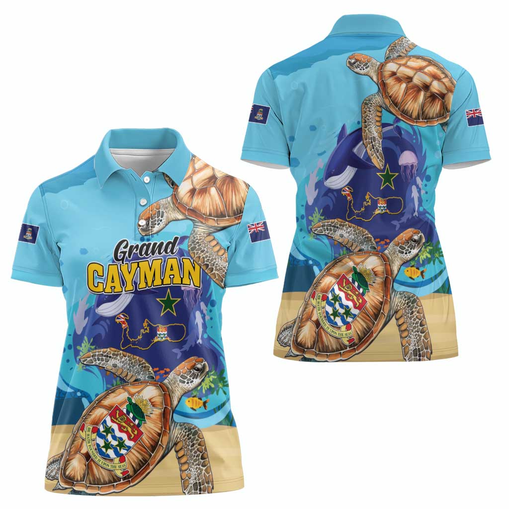 Grand Cayman Map Sea Turtle Women Polo Shirt Ocean Vibes