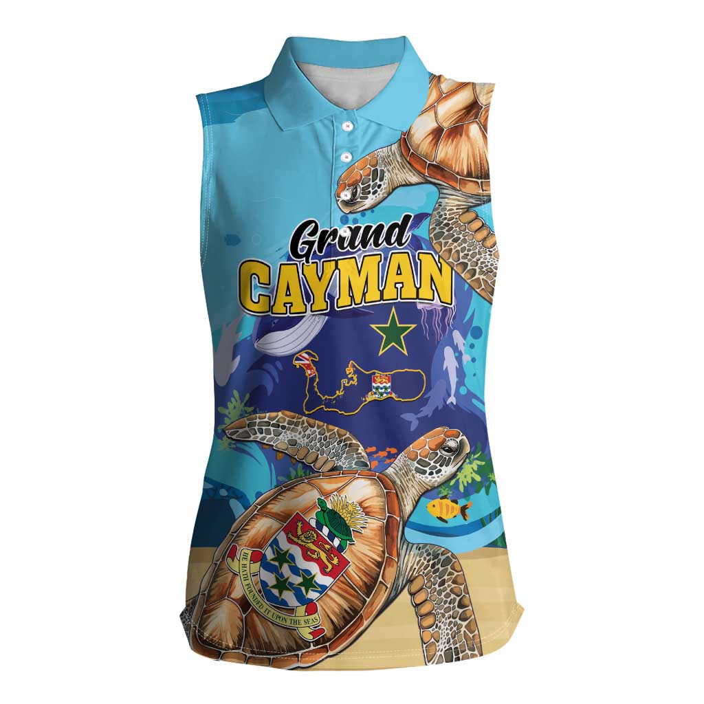 Grand Cayman Map Sea Turtle Women Sleeveless Polo Shirt Ocean Vibes