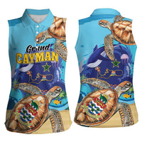Grand Cayman Map Sea Turtle Women Sleeveless Polo Shirt Ocean Vibes