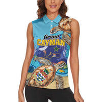 Grand Cayman Map Sea Turtle Women Sleeveless Polo Shirt Ocean Vibes