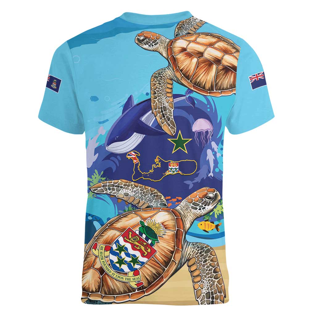 Grand Cayman Map Sea Turtle Women V-Neck T-Shirt Ocean Vibes