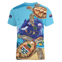 Grand Cayman Map Sea Turtle Women V-Neck T-Shirt Ocean Vibes