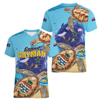 Grand Cayman Map Sea Turtle Women V-Neck T-Shirt Ocean Vibes