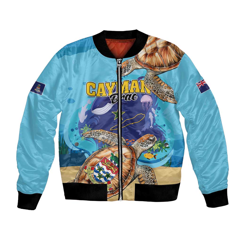 Cayman Brac Map Sea Turtle Bomber Jacket Ocean Vibes