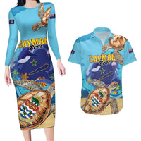 Cayman Brac Map Sea Turtle Couples Matching Long Sleeve Bodycon Dress and Hawaiian Shirt Ocean Vibes