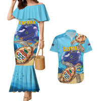 Cayman Brac Map Sea Turtle Couples Matching Mermaid Dress and Hawaiian Shirt Ocean Vibes