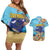 Cayman Brac Map Sea Turtle Couples Matching Off Shoulder Short Dress and Hawaiian Shirt Ocean Vibes