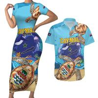 Cayman Brac Map Sea Turtle Couples Matching Short Sleeve Bodycon Dress and Hawaiian Shirt Ocean Vibes