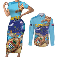 Cayman Brac Map Sea Turtle Couples Matching Short Sleeve Bodycon Dress and Long Sleeve Button Shirt Ocean Vibes