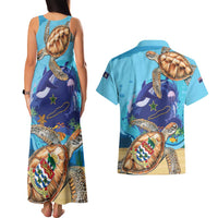 Cayman Brac Map Sea Turtle Couples Matching Tank Maxi Dress and Hawaiian Shirt Ocean Vibes