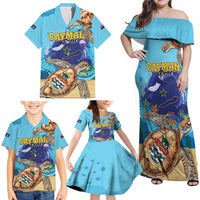 Cayman Brac Map Sea Turtle Family Matching Off Shoulder Maxi Dress and Hawaiian Shirt Ocean Vibes