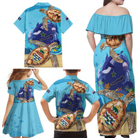 Cayman Brac Map Sea Turtle Family Matching Off Shoulder Maxi Dress and Hawaiian Shirt Ocean Vibes