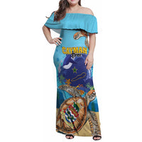 Cayman Brac Map Sea Turtle Family Matching Off Shoulder Maxi Dress and Hawaiian Shirt Ocean Vibes