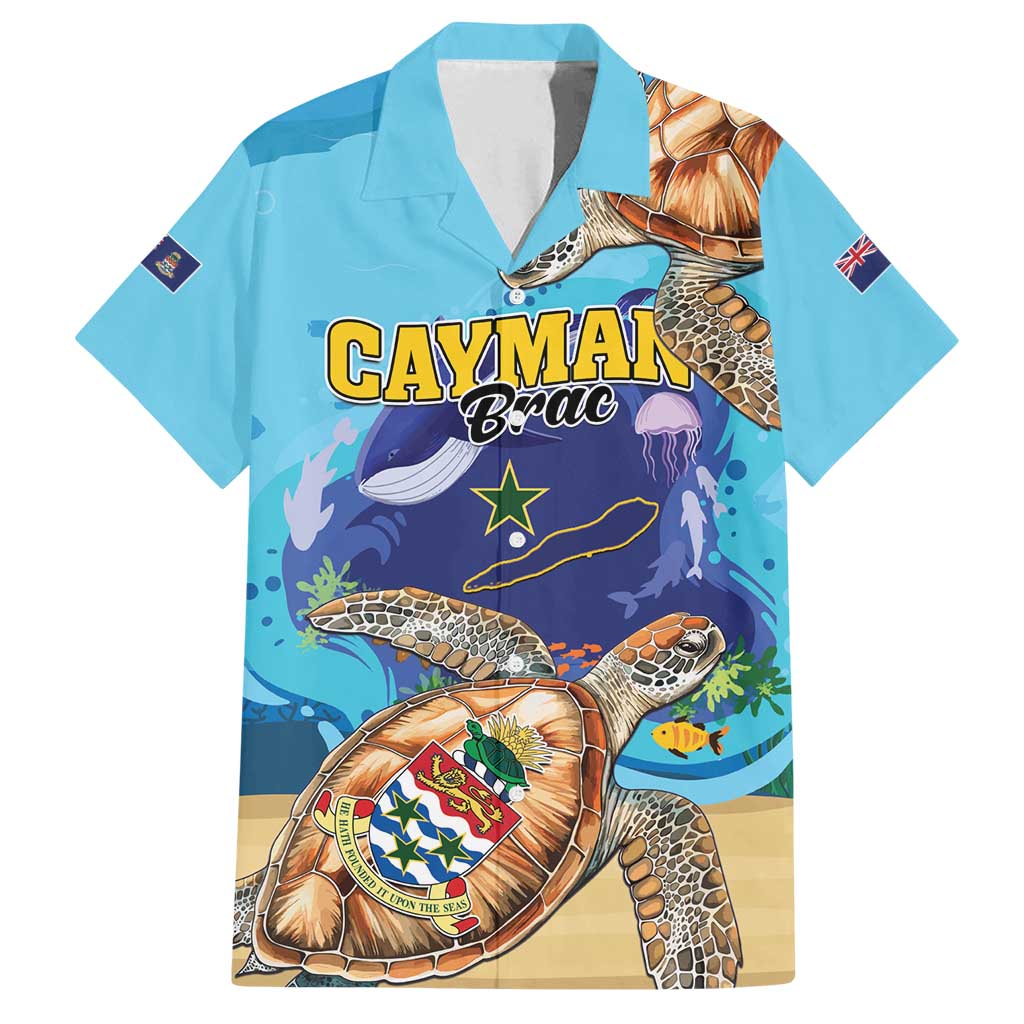 Cayman Brac Map Sea Turtle Family Matching Off Shoulder Short Dress and Hawaiian Shirt Ocean Vibes