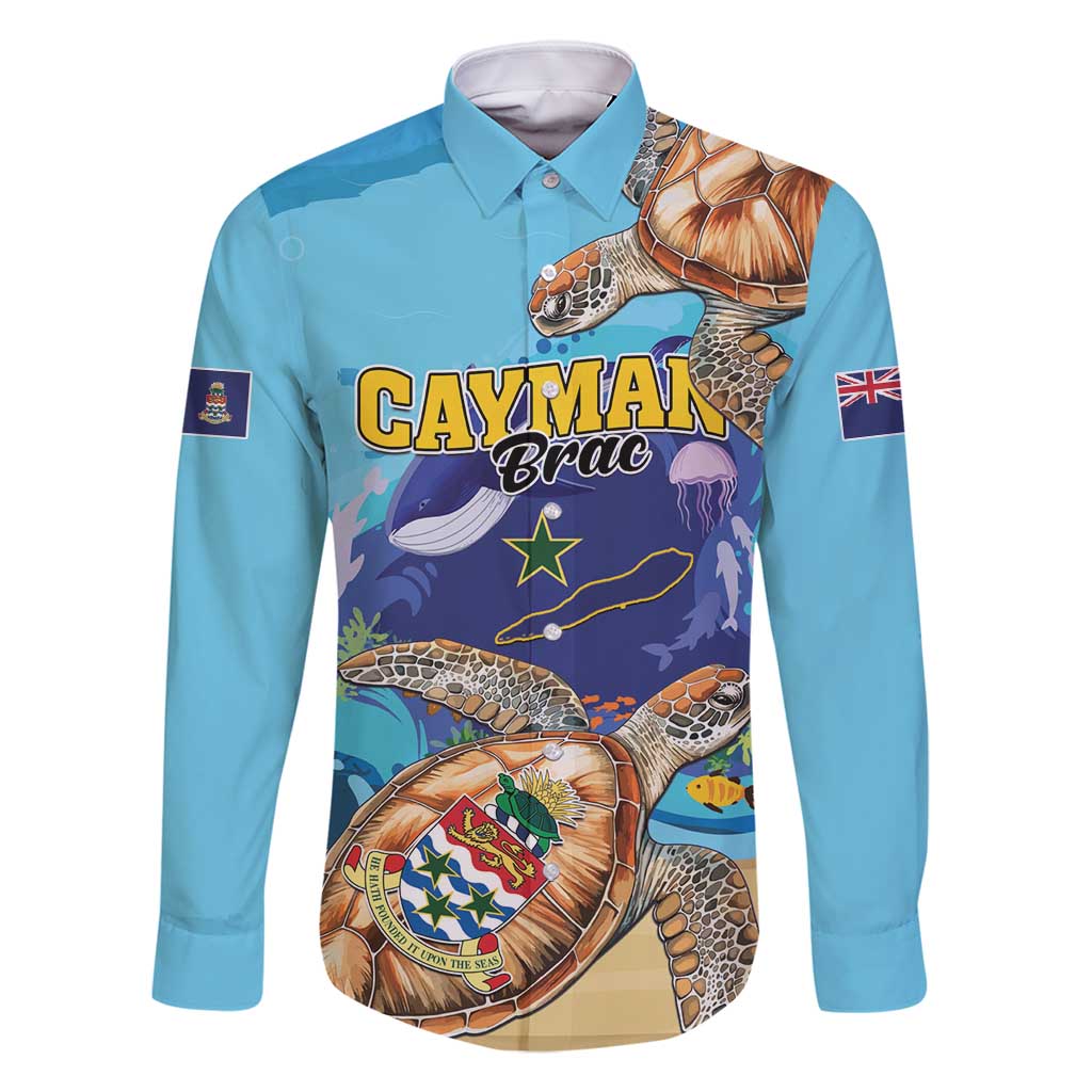 Cayman Brac Map Sea Turtle Family Matching Off Shoulder Short Dress and Hawaiian Shirt Ocean Vibes