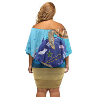 Cayman Brac Map Sea Turtle Family Matching Off Shoulder Short Dress and Hawaiian Shirt Ocean Vibes