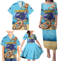 Cayman Brac Map Sea Turtle Family Matching Puletasi and Hawaiian Shirt Ocean Vibes