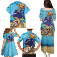 Cayman Brac Map Sea Turtle Family Matching Puletasi and Hawaiian Shirt Ocean Vibes
