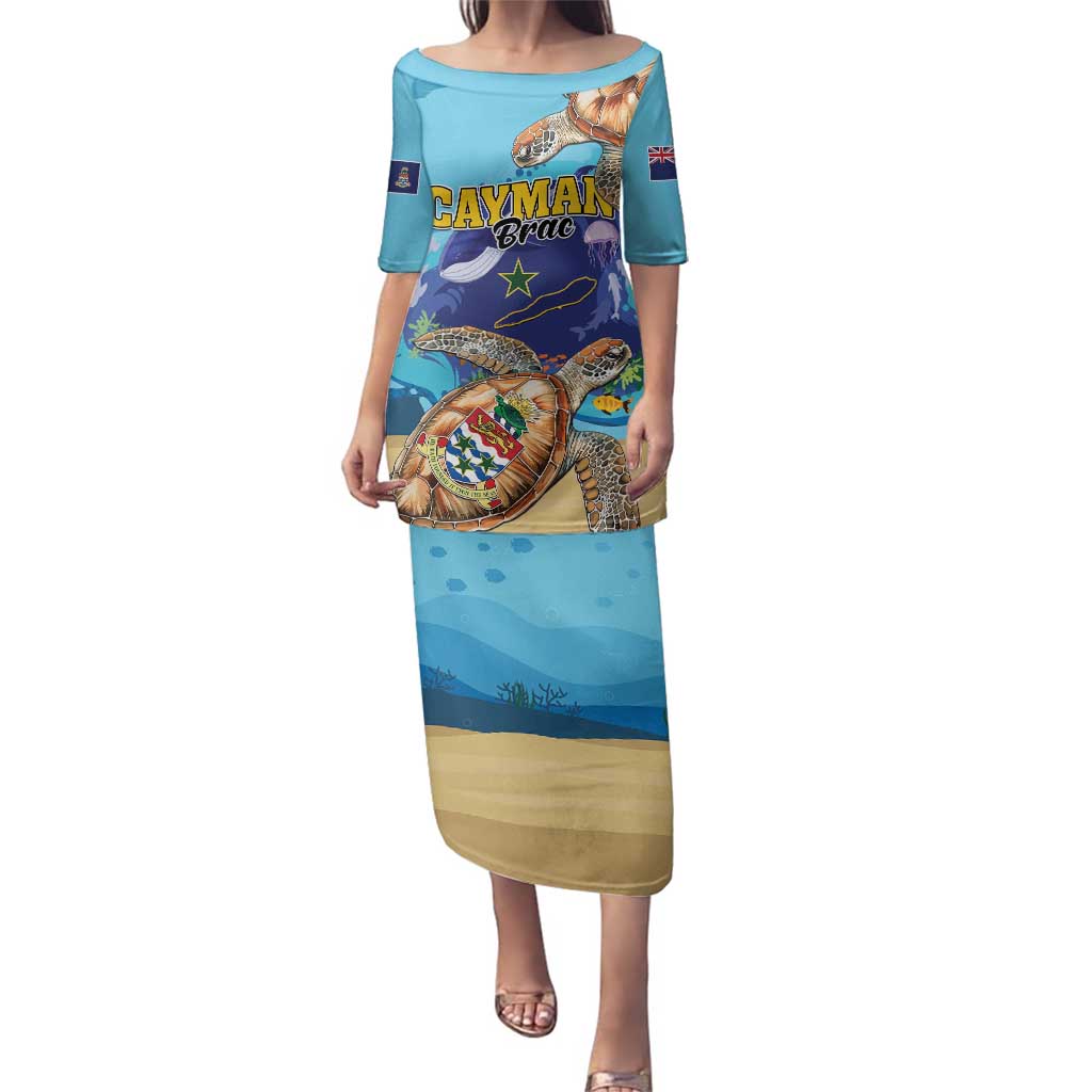 Cayman Brac Map Sea Turtle Family Matching Puletasi and Hawaiian Shirt Ocean Vibes