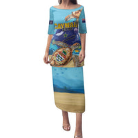 Cayman Brac Map Sea Turtle Family Matching Puletasi and Hawaiian Shirt Ocean Vibes