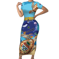 Cayman Brac Map Sea Turtle Family Matching Short Sleeve Bodycon Dress and Hawaiian Shirt Ocean Vibes