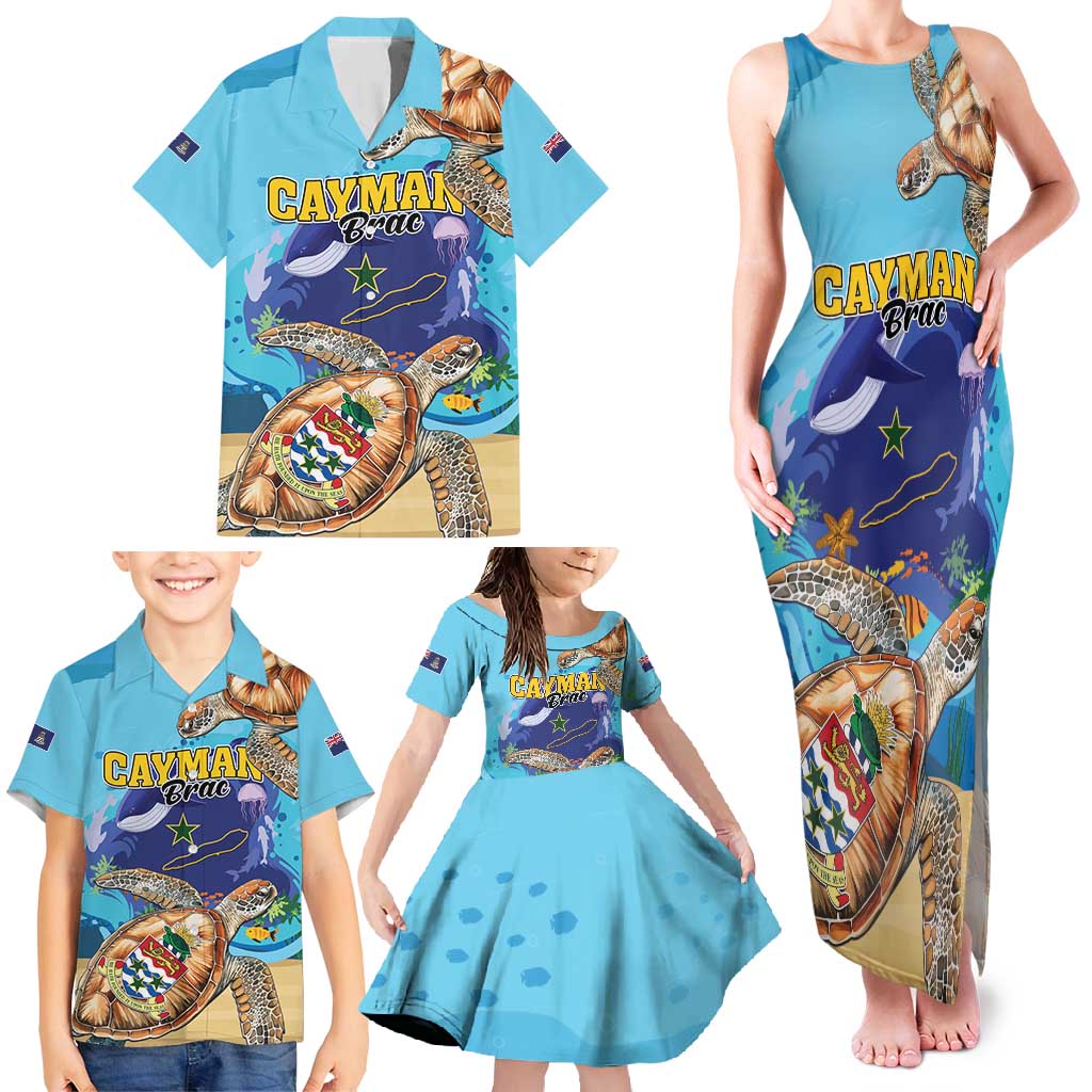 Cayman Brac Map Sea Turtle Family Matching Tank Maxi Dress and Hawaiian Shirt Ocean Vibes