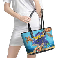 Cayman Brac Map Sea Turtle Leather Tote Bag Ocean Vibes