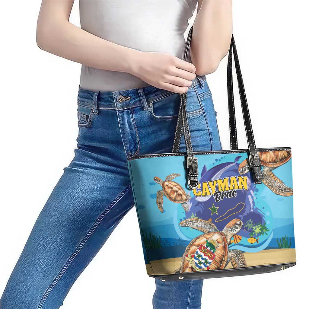 Cayman Brac Map Sea Turtle Leather Tote Bag Ocean Vibes
