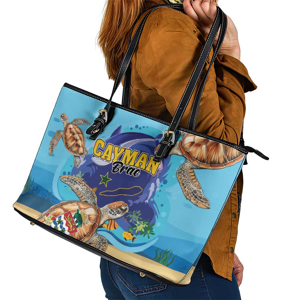 Cayman Brac Map Sea Turtle Leather Tote Bag Ocean Vibes