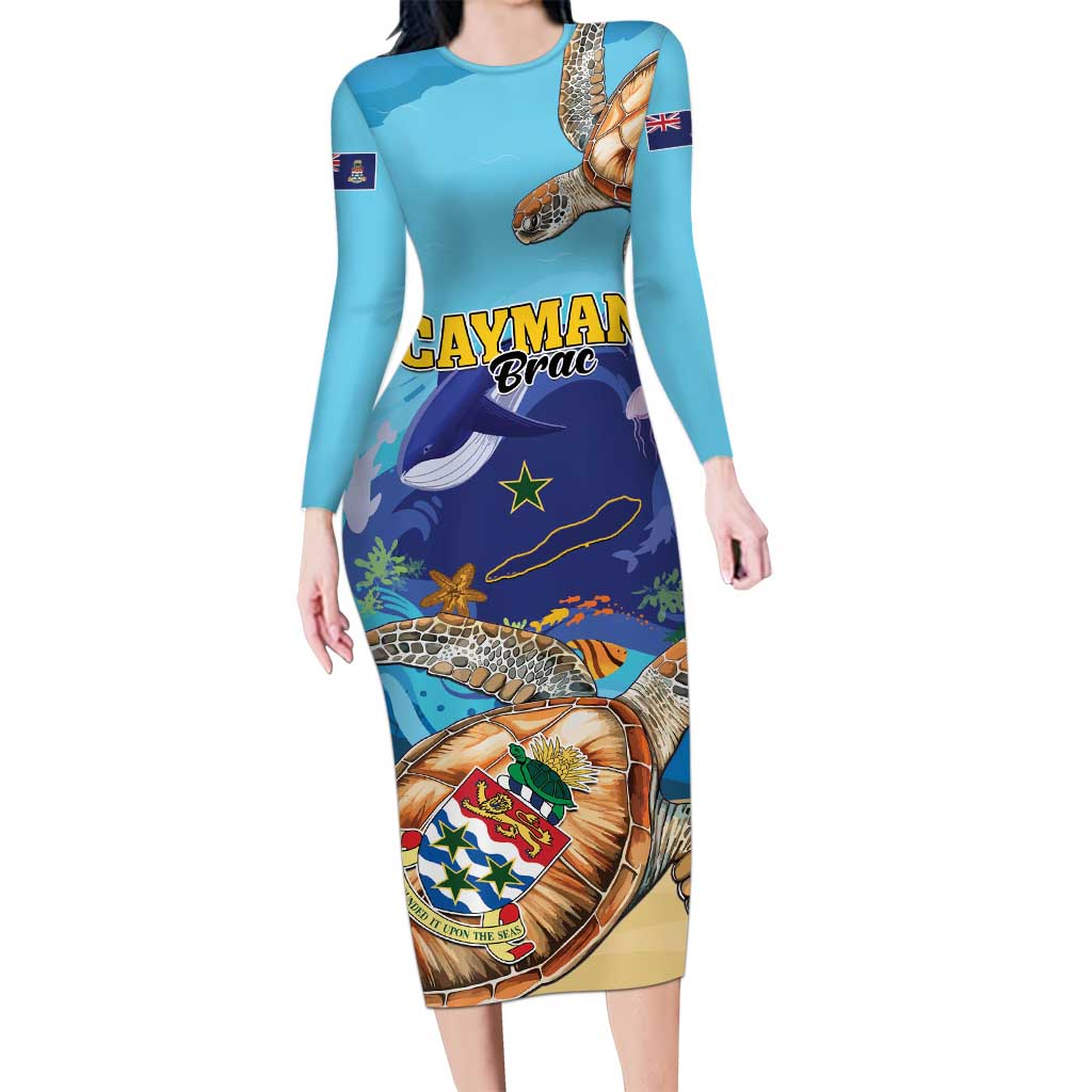 Cayman Brac Map Sea Turtle Long Sleeve Bodycon Dress Ocean Vibes